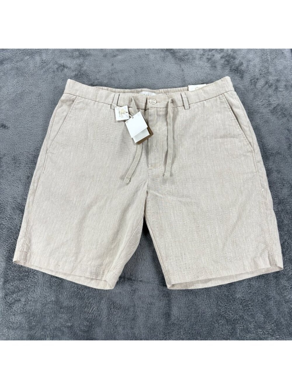 Porter & Ash Mens 38 Linen Blend Shorts Beige Drawstring Premium Collection NWT